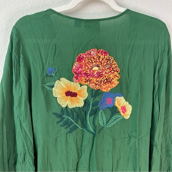 FARM RIO Jessalyn Embroidered Dress Green Floral Mini SZ L - Picture 6 of 7